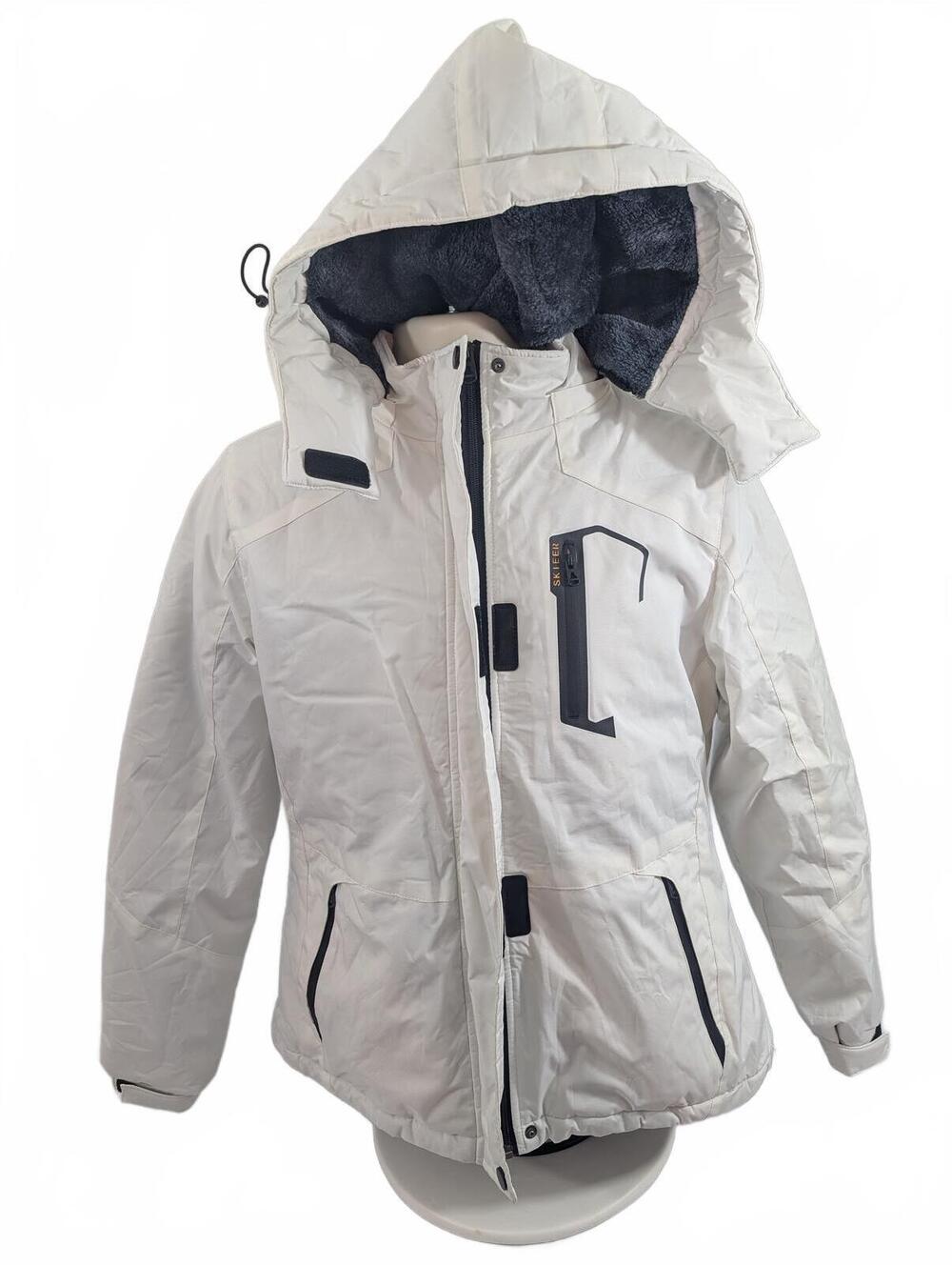Skieer Women's Waterproof Ski Jacket White Winter Snow Coat Hooded Size S